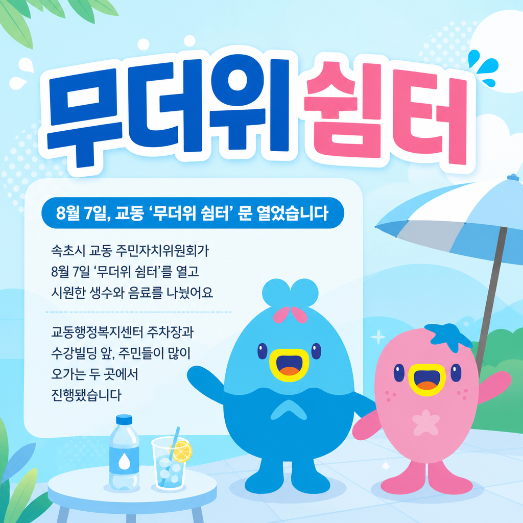 속초 교동 주민자치위, 폭염 속 주민 위한‘무더위 쉼터’운영